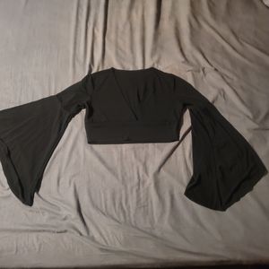 Black Bell Sleeve Shein Crop Top V-neck